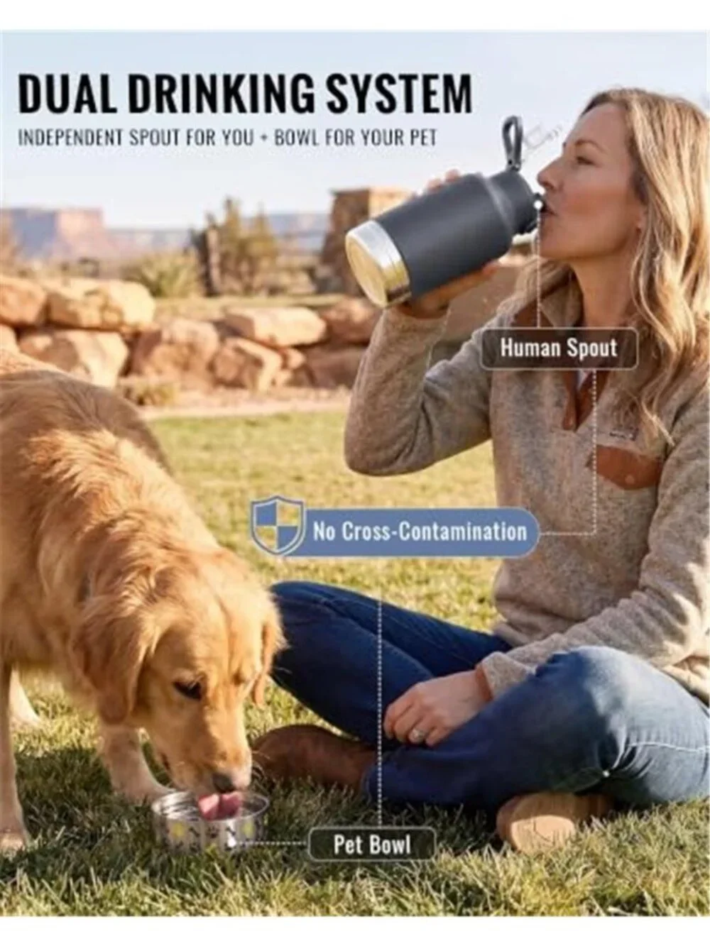 37oz / 1.1L Insulated Dog Water Bottle with Carrying Case, Dark Gray